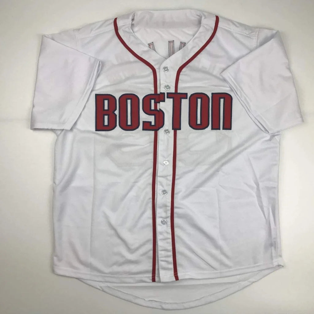 White custom jersey with red trim and BOSTON for professional sports league fans