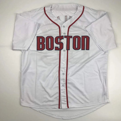 White custom jersey with red trim and BOSTON for professional sports league fans