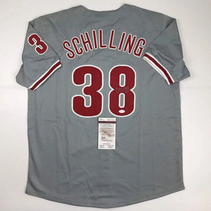 Autographed Curt Schilling gray custom jersey with number 38, JSA COA