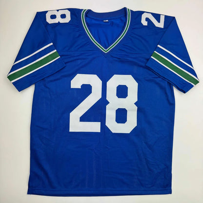 Autographed Curt Warner 3x Pro Bowl Seattle Blue Retro Football Jersey Beckett BAS COA | Authenticated Signed Sports Jersey | vintageantiquesgifts.com