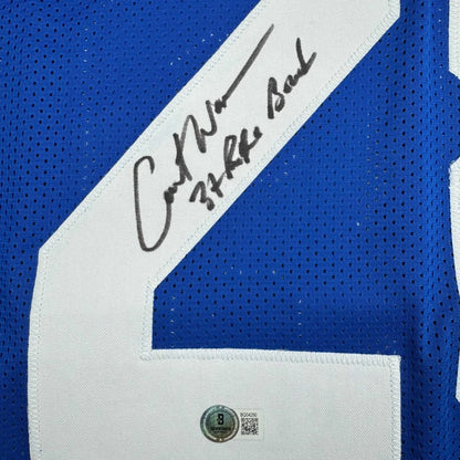 Autographed Curt Warner 3x Pro Bowl Seattle Blue Retro Football Jersey Beckett BAS COA | Authenticated Signed Sports Jersey | vintageantiquesgifts.com