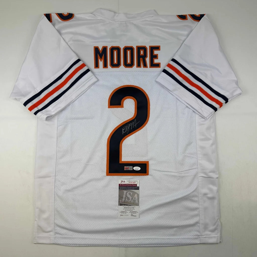 White professional sports custom jersey with Moore autograph and authentication tags
