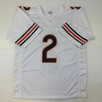 White professional sports league custom jersey with number 2 and striped sleeves