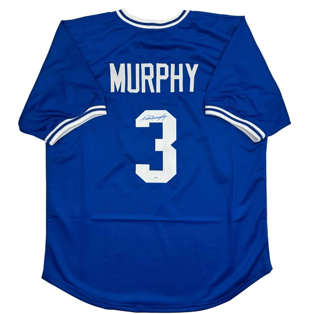 Autographed Dale Murphy royal blue custom jersey back, number 3, JSA COA