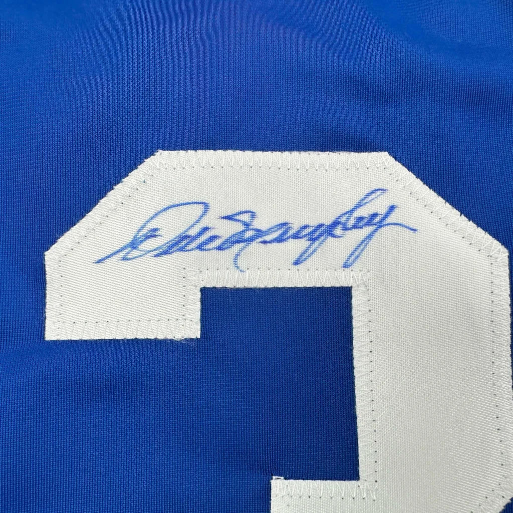 White embroidered number 1 patch with blue signature on Dale Murphy Atlanta custom jersey