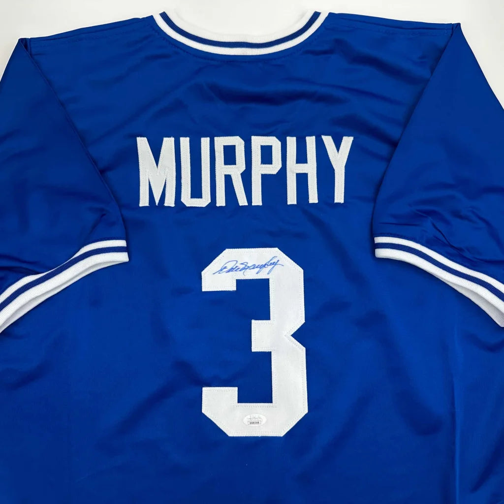 Autographed Dale Murphy blue custom jersey back, number 3, JSA COA