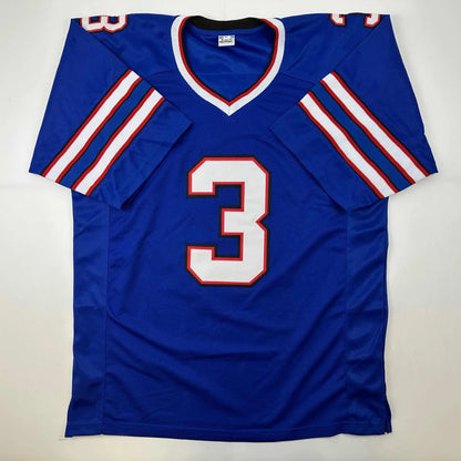 Blue Damar Hamlin custom jersey with white and red trim and number 3, Beckett BAS COA