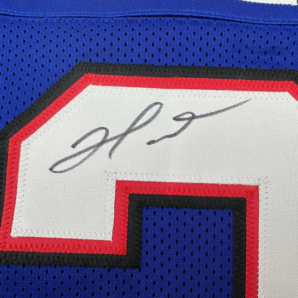 Autographed Damar Hamlin custom jersey with Beckett BAS COA and red, white, black trim