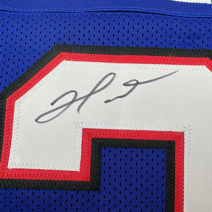 Autographed Damar Hamlin custom jersey with Beckett BAS COA and red, white, black trim