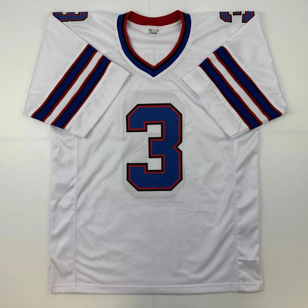 Autographed Damar Hamlin Buffalo White Football Jersey Beckett BAS COA | Authenticated Signed Sports Jersey | vintageantiquesgifts.com