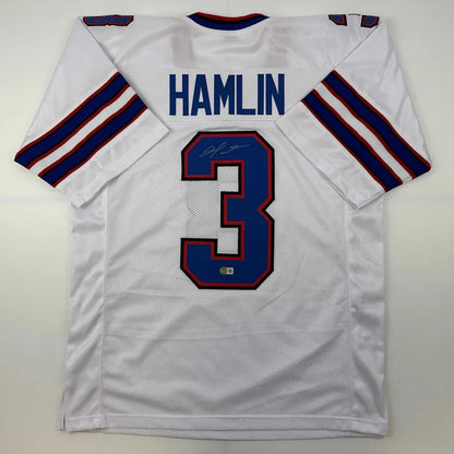 Autographed Damar Hamlin Buffalo White Football Jersey Beckett BAS COA | Hall of Fame Sports Memorabilia | vintageantiquesgifts.com