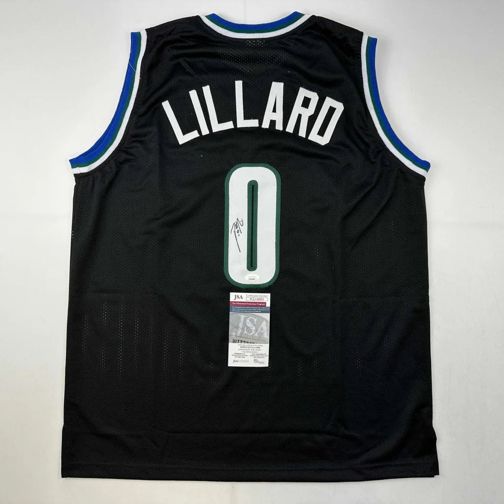 Black Damian Lillard Milwaukee custom jersey with autograph and JSA COA stickers