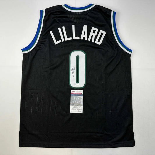 Black Damian Lillard Milwaukee custom jersey with autograph and JSA COA stickers