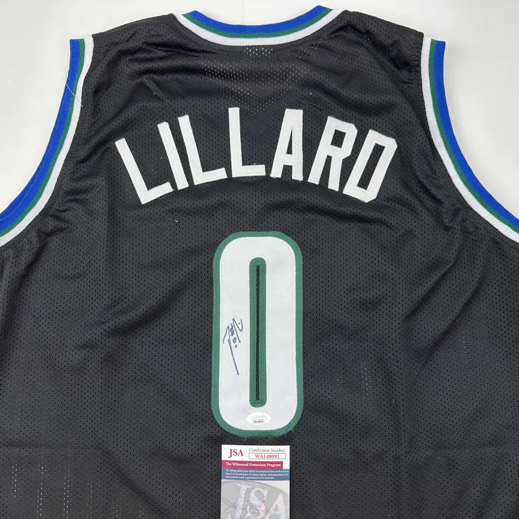Black Damian Lillard Milwaukee custom jersey with signed number 0 and JSA COA