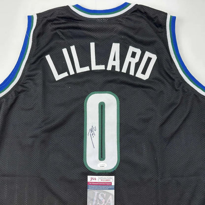 Black Damian Lillard Milwaukee custom jersey with signed number 0 and JSA COA