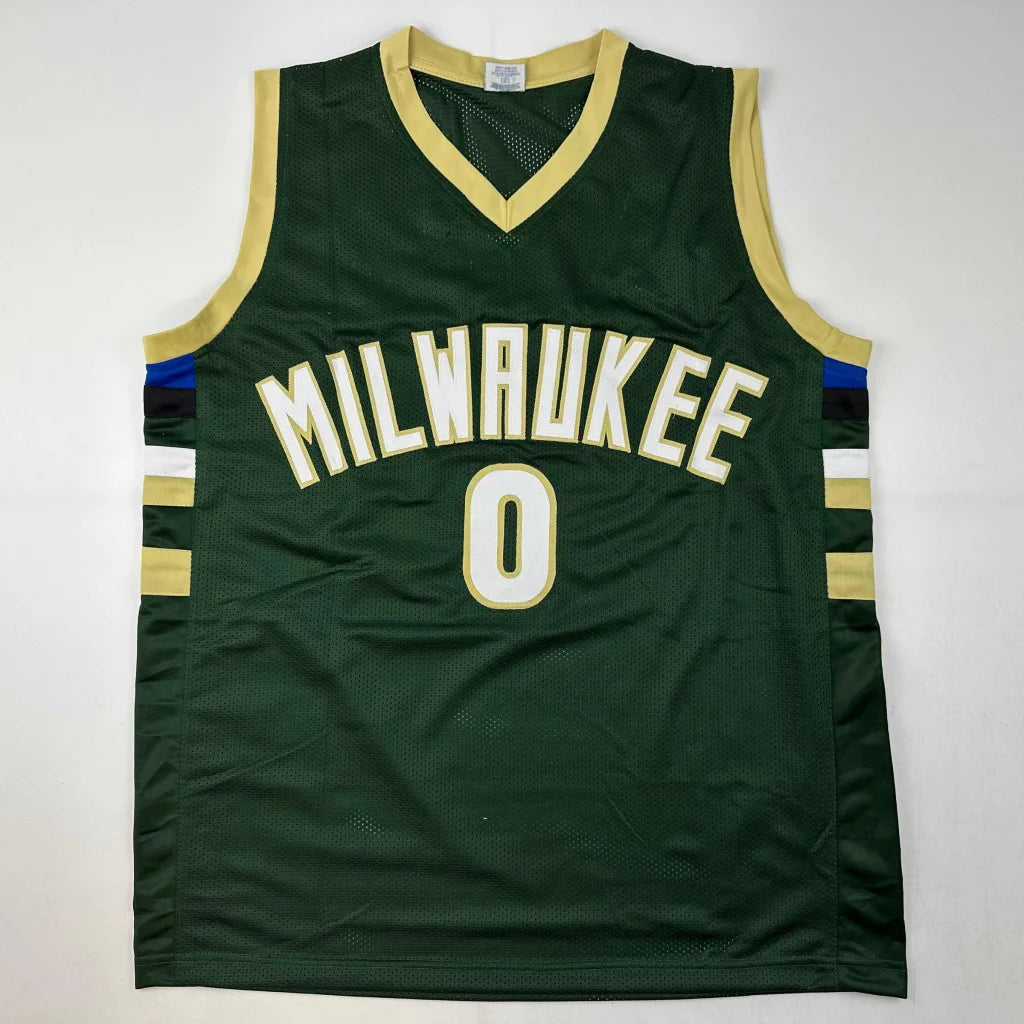 Damian Lillard Milwaukee green signed jersey with JSA COA and white MILWAUKEE and 0