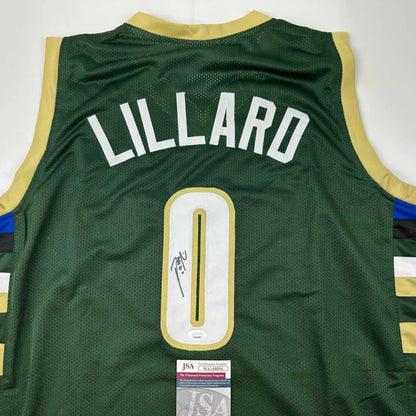 Damian Lillard Milwaukee green signed jersey with JSA COA and number 0