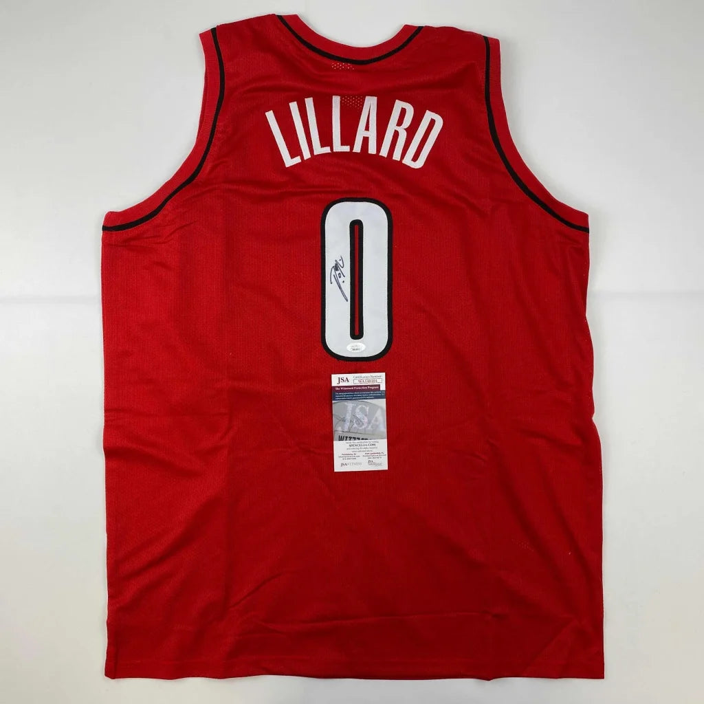 Damian Lillard Portland red jersey with signature, third party authenticated, Lillard number 0