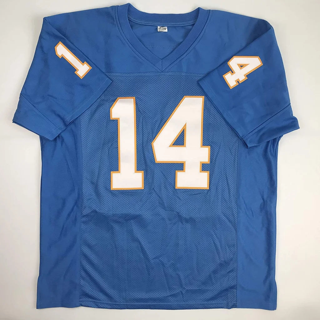 Autographed dan fouts san diego blue custom football jersey with white and gold mesh numbers professional sports league