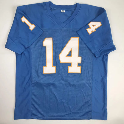 Autographed dan fouts san diego blue custom football jersey with white and gold mesh numbers professional sports league