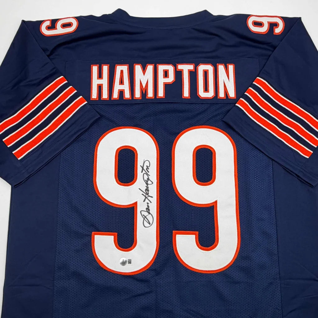 Autographed Dan Hampton Chicago Blue Football Jersey Beckett BAS COA | Certified Authentic Signed Memorabilia | vintageantiquesgifts.com