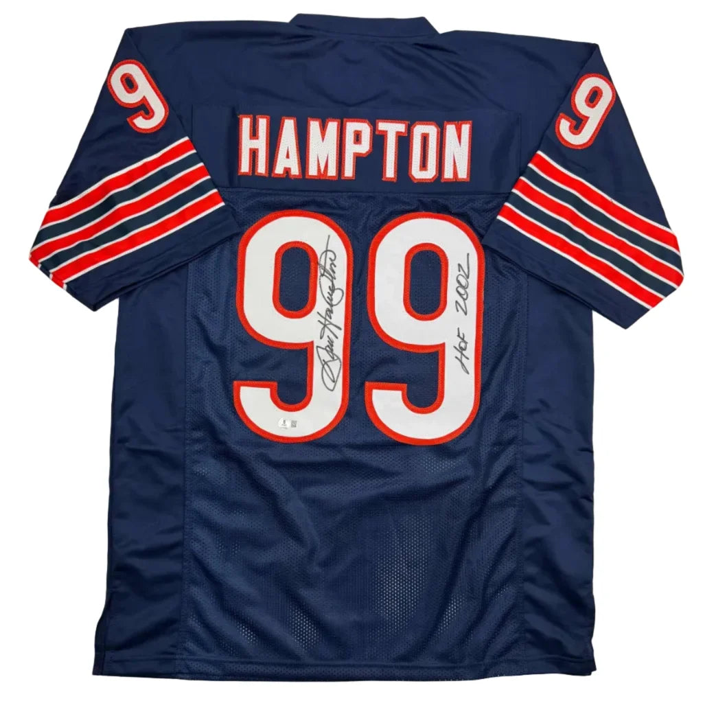 Autographed Dan Hampton HOF 2002 Chicago Blue Football Jersey Beckett BAS COA | Hall of Fame Sports Memorabilia | vintageantiquesgifts.com
