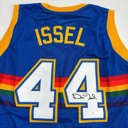 Autographed Dan Issel custom Denver Nuggets blue retro rainbow jersey with number 44