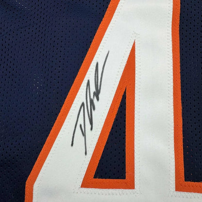 Dark blue custom jersey with white orange number 4 and autograph for professional sports league