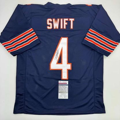 Navy blue SWIFT 4 custom football jersey with autograph, perfect for professional sports fans