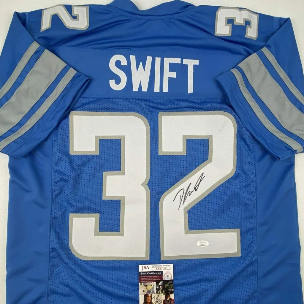 Autographed D'Andre Swift Detroit Blue Football Jersey JSA COA | Certified Authentic Signed Memorabilia | vintageantiquesgifts.com