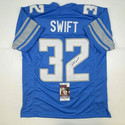 Autographed D'Andre Swift Detroit Blue Football Jersey JSA COA | Hall of Fame Sports Memorabilia | vintageantiquesgifts.com