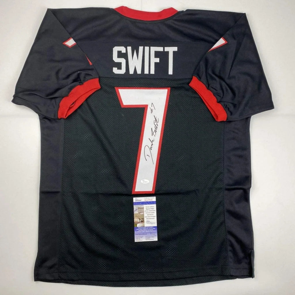Autographed D’Andre Swift Georgia black custom jersey with red trim
