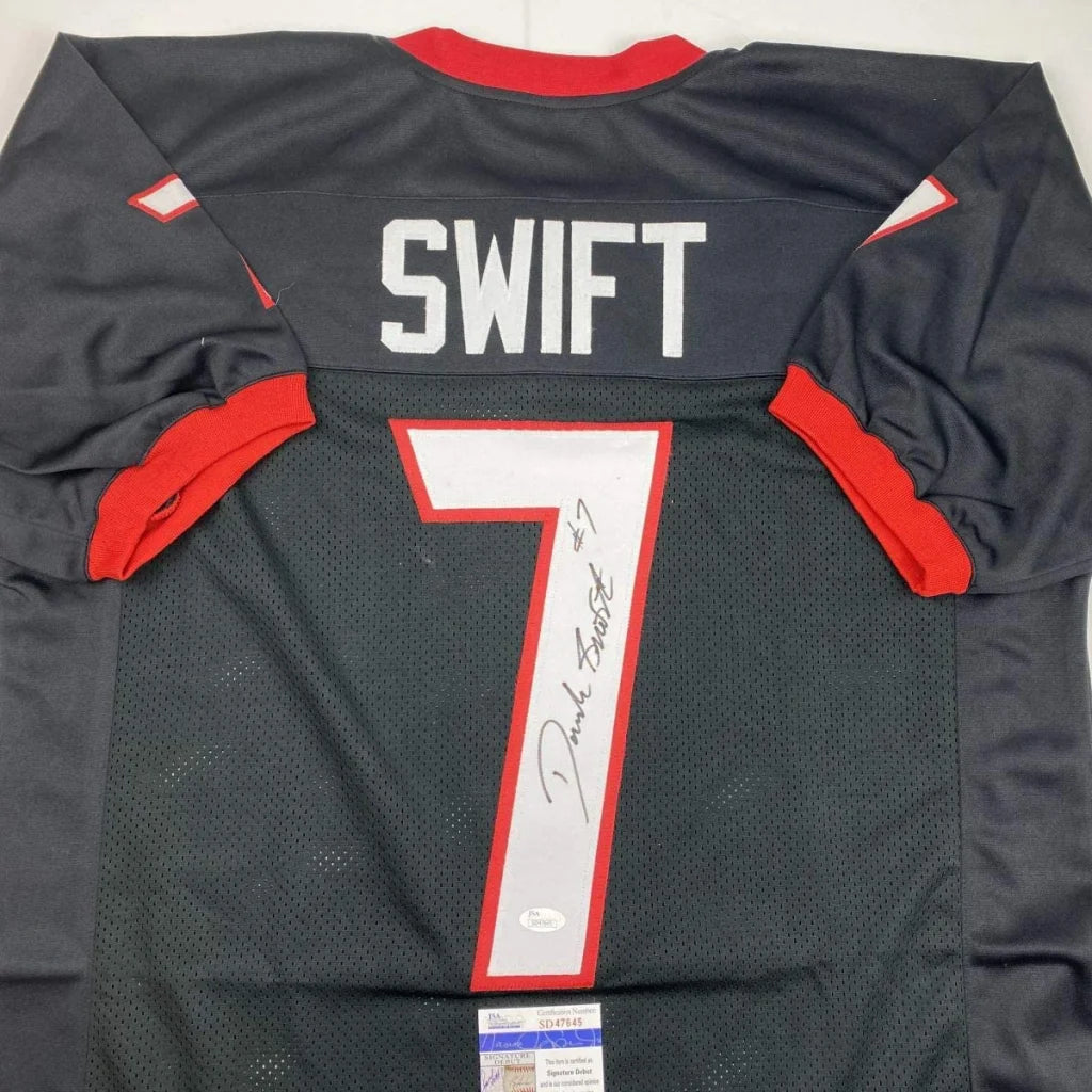 Autographed black and red professional sports league custom jersey with SWIFT 7