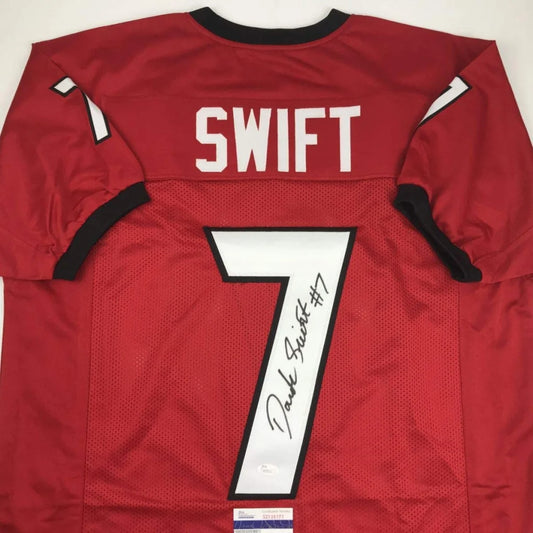 Red D’Andre Swift custom jersey signed by D’Andre Swift for sports league fans