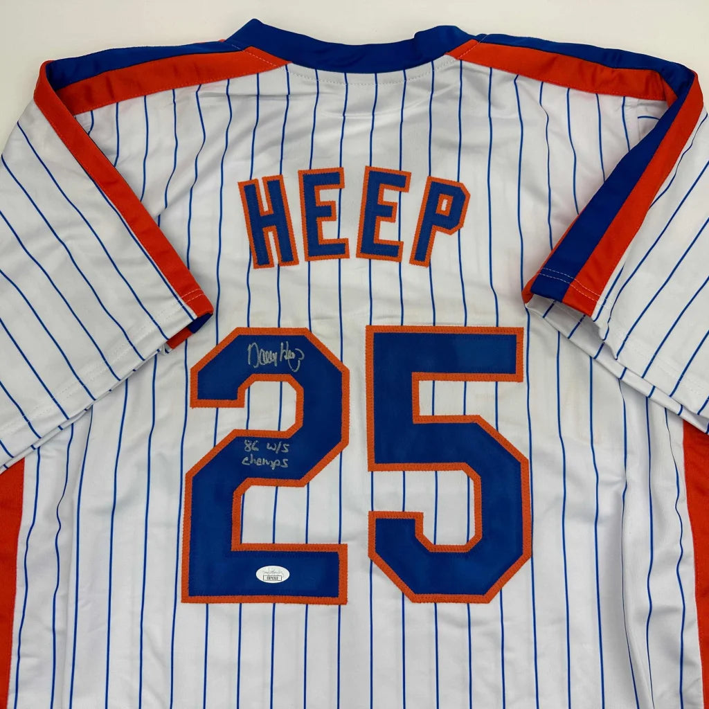 Autographed Danny Heep 86 WS Champs New York Pinstripe Baseball Jersey JSA COA | Certified Authentic Signed Memorabilia | vintageantiquesgifts.com