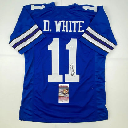 Autographed Danny White Dallas Cowboys retro blue custom jersey with JSA COA