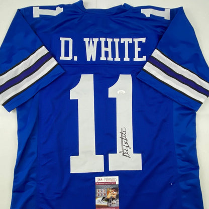Autographed Danny White Dallas Cowboys retro blue custom jersey with JSA COA