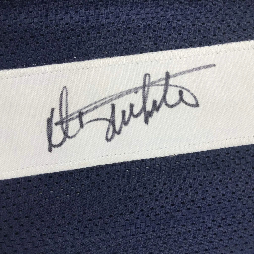 Autographed Danny White Dallas Cowboys custom jersey with stitched signature on navy mesh