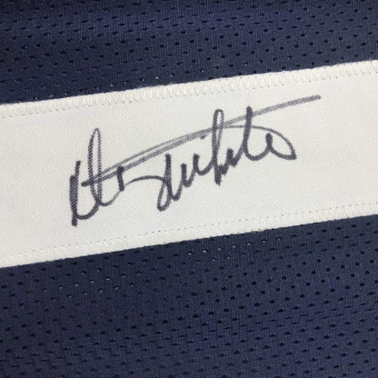 Autographed Danny White Dallas Cowboys custom jersey with stitched signature on navy mesh