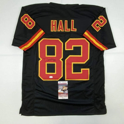 Autographed Dante Hall black custom jersey back, number 82, JSA COA
