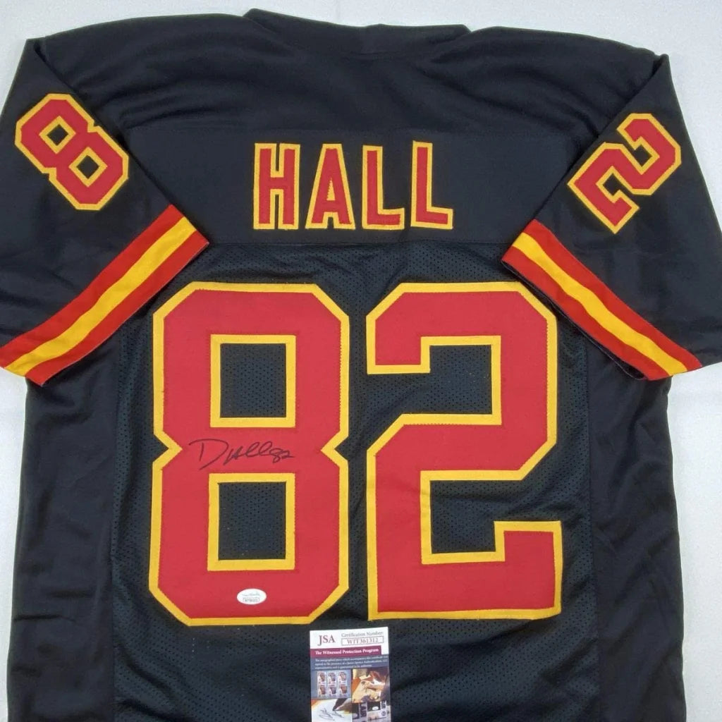 Autographed Dante Hall black custom jersey back, 82 Hall, JSA COA
