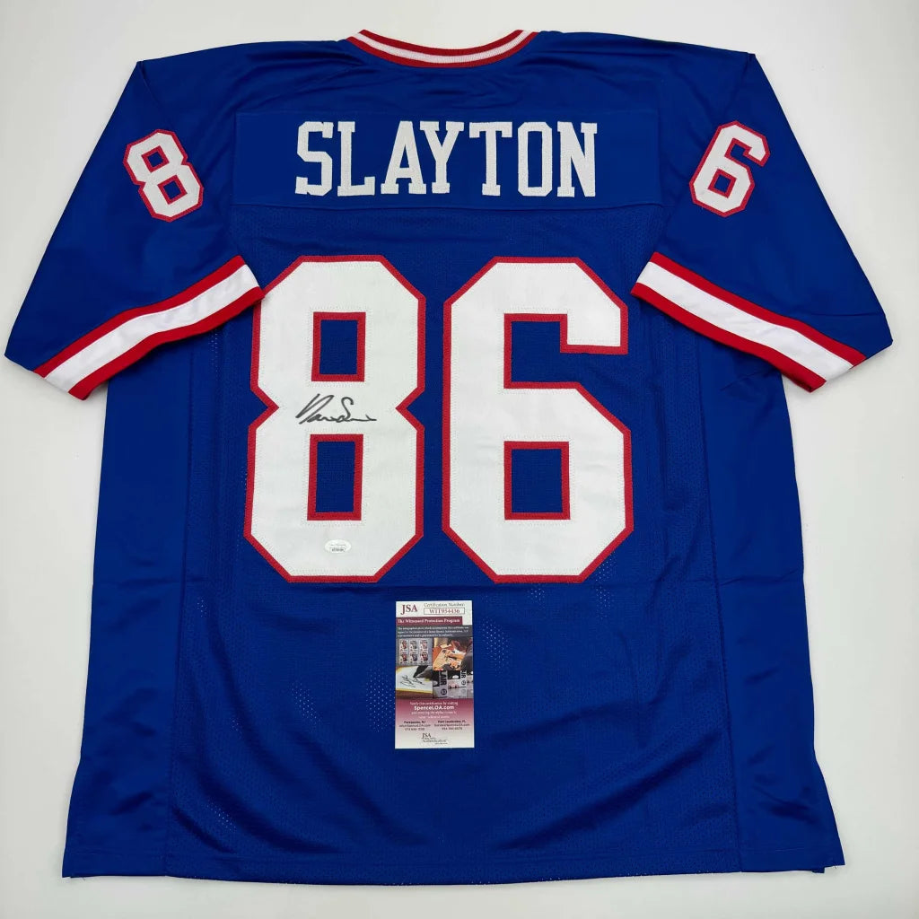 Blue custom jersey with SLAYTON 86 autograph, PSA sticker, for professional sports fans