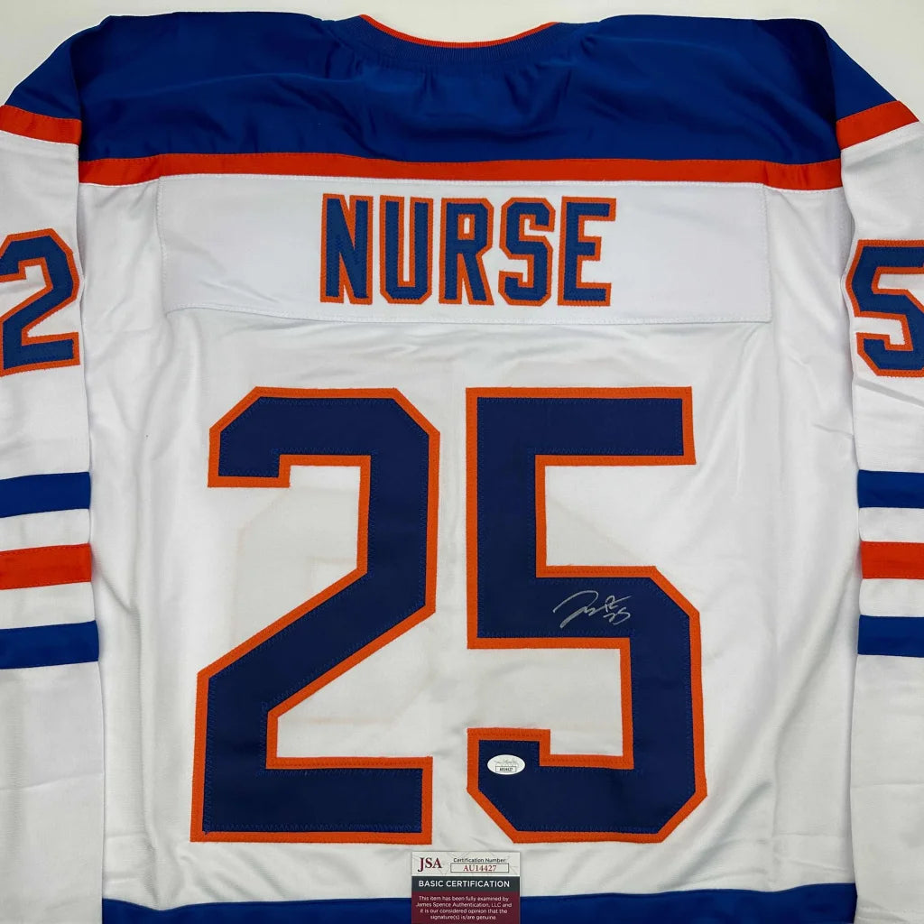 Autographed Darnell Nurse Edmonton White Hockey Jersey JSA COA | Certified Authentic Signed Memorabilia | vintageantiquesgifts.com
