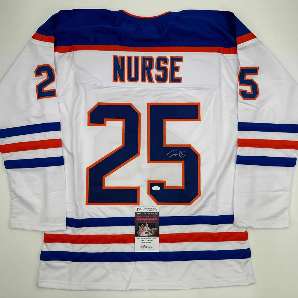 Autographed Darnell Nurse Edmonton White Hockey Jersey JSA COA | Hall of Fame Sports Memorabilia | vintageantiquesgifts.com