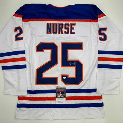 Autographed Darnell Nurse Edmonton White Hockey Jersey JSA COA | Hall of Fame Sports Memorabilia | vintageantiquesgifts.com