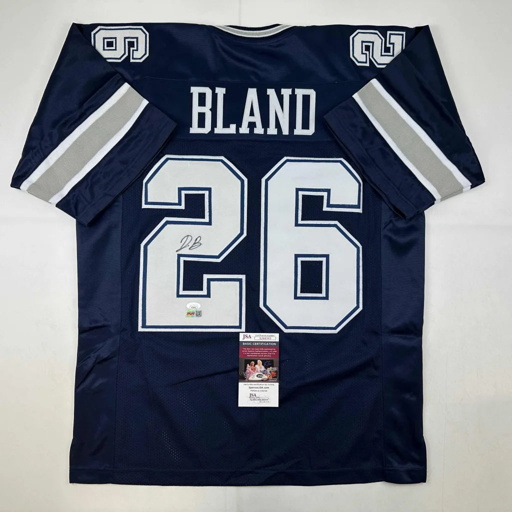 Dark blue Daron Bland custom jersey with signature, perfect for professional sports fans