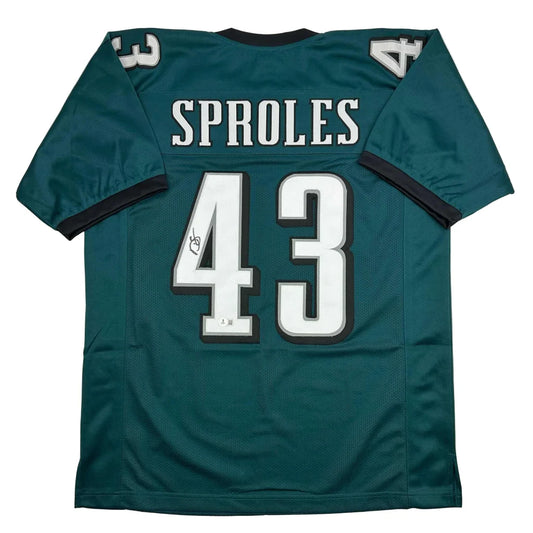 Back of autographed Darren Sproles green Philadelphia Eagles custom jersey, number 43