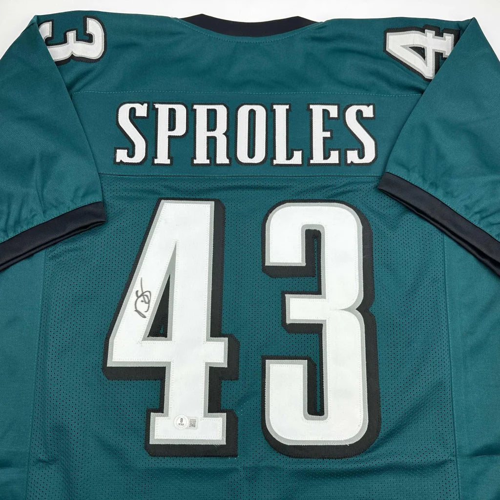 Autographed Darren Sproles teal Eagles custom jersey back, number 43