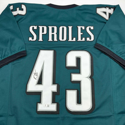 Autographed Darren Sproles teal Eagles custom jersey back, number 43