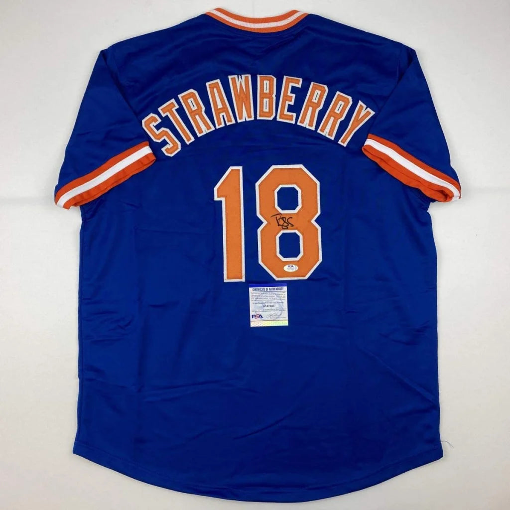 Autographed Darryl Strawberry New York Blue Baseball Jersey PSA/DNA COA | Hall of Fame Sports Memorabilia | vintageantiquesgifts.com